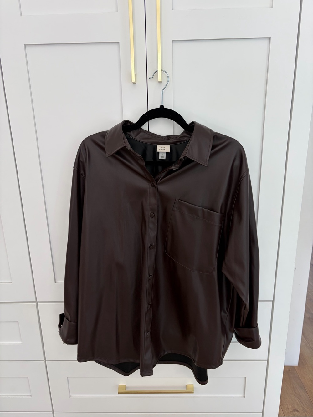 a new day Dark Brown Faux Leather Button-Up Jacket